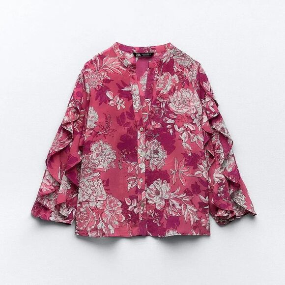 ZARA PRINTED TOP WITH RUFFLES - Picture 8 of 11